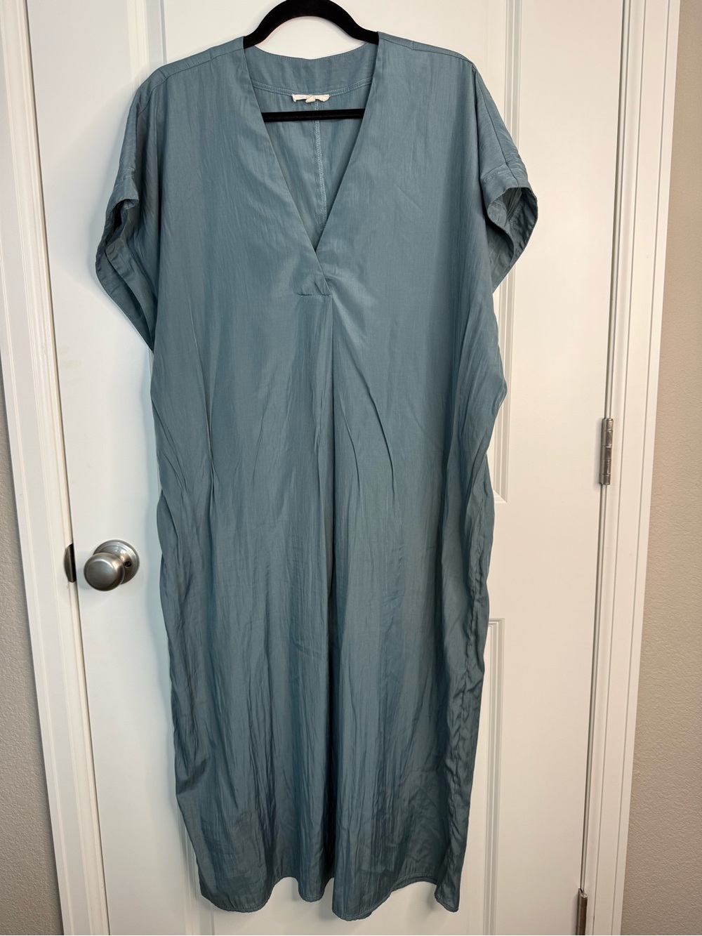 Easel Teal Textured Satin Mumu Dress Kaftan Shift Tunic 1X Boho Minimalist